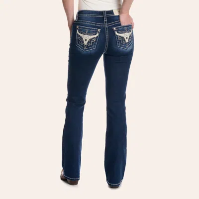 Miss Me Women's Dark Wash Sequin Longhorn Pocket Bootcut Jeans In Blue