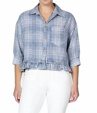Miss Me Women's Denim Plaid Top In Blue