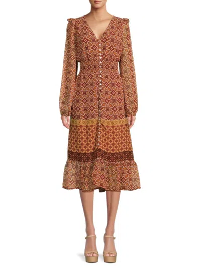 Miss Me Women's Ikat Tiered Midi Dress In Brown