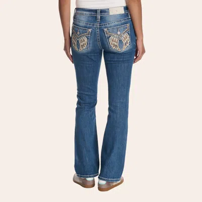 Miss Me Women's Medium Wash Charmeine Wings Flap Pocket Bootcut 32" Jeans In Blue