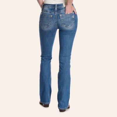 Miss Me Women's Medium Wash Rhinestone Horse Embroidered Short Bootcut Jeans In Blue