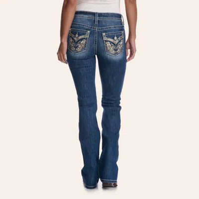 Miss Me Women's Medium Wash Swan Wing Embroidered Bootcut 32" Jeans In Blue