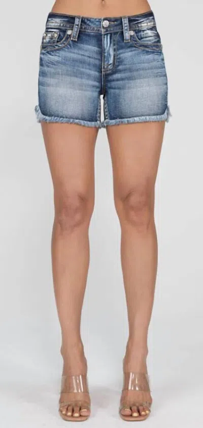 Miss Me Women's Mid Rise Fray Bottom Jean Shorts In Vintage Blue