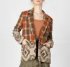 Miss Me Women's Plaid Mixed Aztec Print Blazer In Burnt Orange In Multi