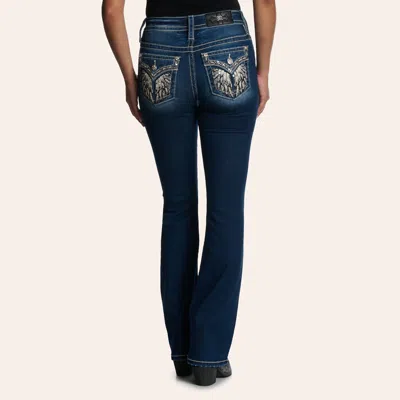Miss Me Womenâ€™s Medium Wash Metallic Wing Embroidered Pocket Bootcut 32â€³ Jeans In Blue