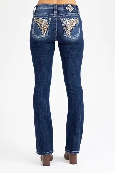 Miss Me Zaya Wings Bootcut Jeans - 34 / 30" / Med/dark Wash In Blue