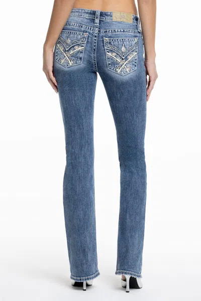Miss Me Zinnia Cross Stitch Bootcut Jeans In Medium Wash