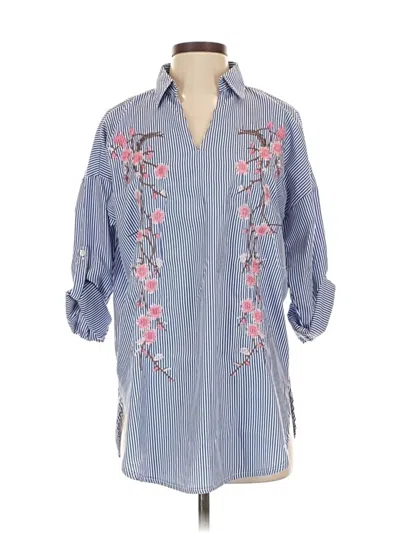 Pre-owned Miss Morena 3/4 Sleeve Blouse In Blue