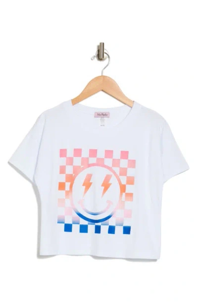Miss Popular Kids' Checker Board Smiley Face Crop T-shirt In White