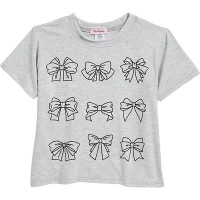 Miss Popular Kid's Bow Print Stretch Cotton T-shirt In Heather Grey