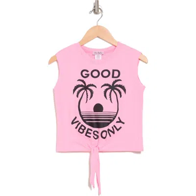 Miss Popular Kids' Good Vibes Tie Hem Tank In Pink