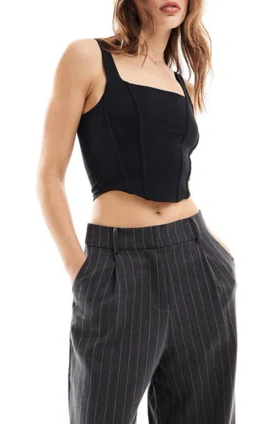 Miss Selfridge Corset Crop Tank Top In Black