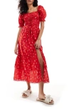 Miss Selfridge Corset Detail Tiered Maxi Dress In Red Rose Print In Red