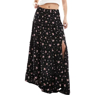 Miss Selfridge Floral Tiered Maxi Skirt In Black Multi