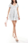 Miss Selfridge Satin Lace Up Back Ruffle Hem Mini Dress In Floral Print-multi In White Multi