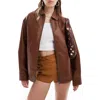 Miss Selfridge Oversize Faux Leather Bomber Jacket In Brown
