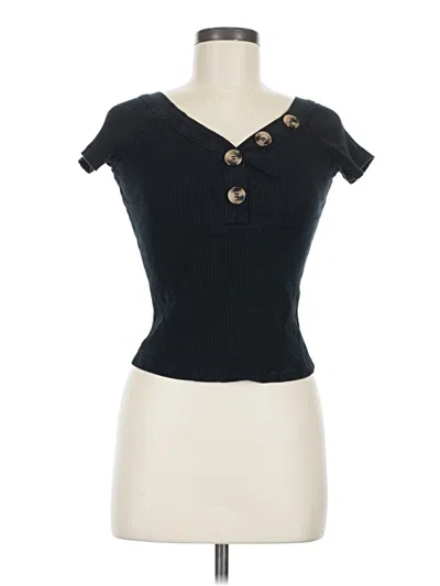 Pre-owned Miss Selfridge Short Sleeve Top Black Sweetheart Neckline Tops