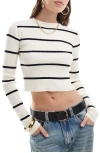 Miss Selfridge Stripe Open Back Crop Sweater In White Multi