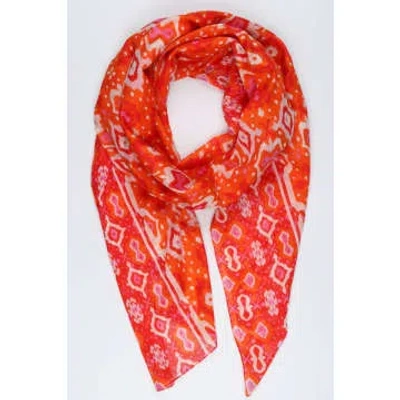 Miss Shorthair Ikat Print Cotton Scarf In Red