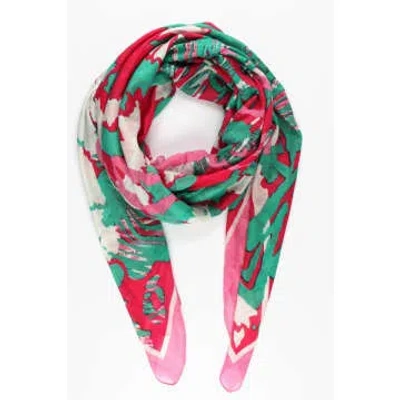 Miss Shorthair Ltd Miss Shorthair 3145hpgr Abstract Leaf Animal Print Cotton Scarf In Hot Pink In Red