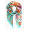 MISS SHORTHAIR LTD MISS SHORTHAIR 3145TUO ABSTRACT LEAF AND LAYERED ANIMAL PRINT COTTON SCARF IN TURQUOISE
