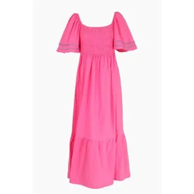 Miss Shorthair Ltd Pink Cotton Shirred Maxi Dress