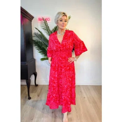 Miss Shorthair Ltd Tropical Leaf Print Maxi Dress In Red