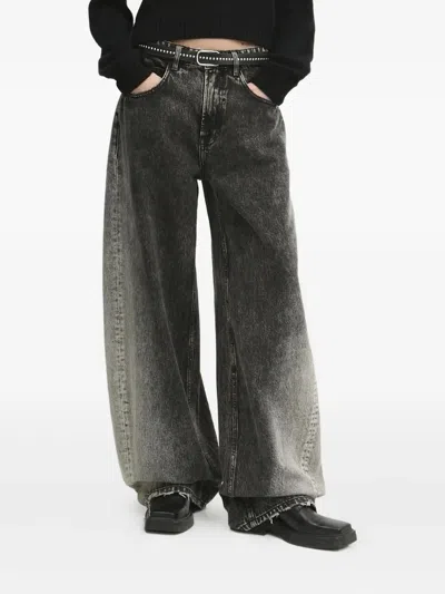 Miss Sixty Acid-wash Wide-leg Jeans In Black
