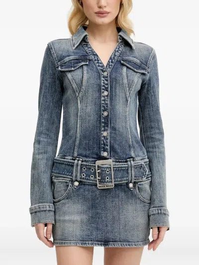 Miss Sixty Belted Denim Mini Dress In Blue