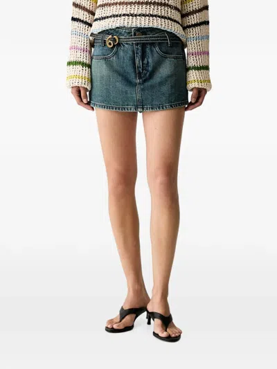 Miss Sixty Belted Denim Shorts In Blue