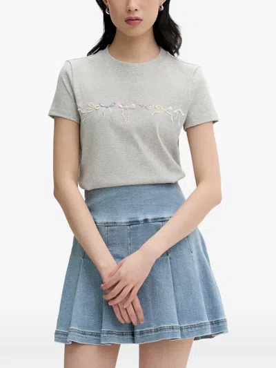 Miss Sixty Bow-embellished T-shirt In Gray