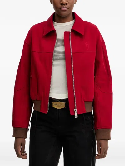 Miss Sixty Bow-embroidered Ribbed-trim Cropped Jacket In Red