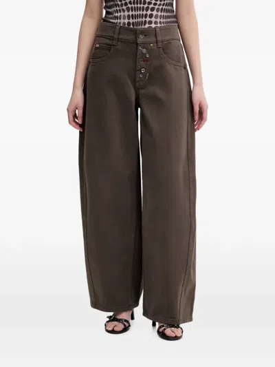 Miss Sixty Button-fly Mid-rise Wide-leg Jeans In Brown