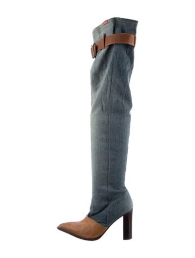 Pre-owned Miss Sixty Denim Sock Boots In Blue