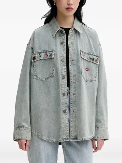Miss Sixty Embellished Denim Shirt Jacket In Blue
