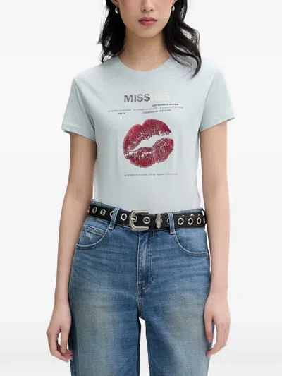 Miss Sixty Embellished Logo-print T-shirt In Blue