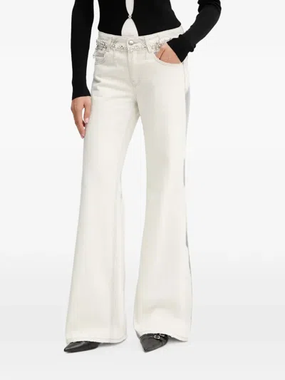 Miss Sixty Faux-pearl Embellished Flared Jeans In Neutral
