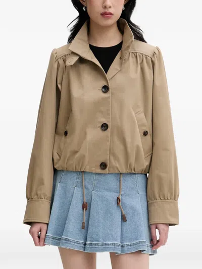 Miss Sixty Gathered Button-up Trench Jacket In Neutral