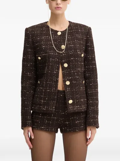 Miss Sixty Gold-tone Buttons Tweed Jacket In Brown