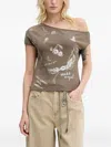 Miss Sixty Graffite Slanted One-shoulder Embellished Top In Gray