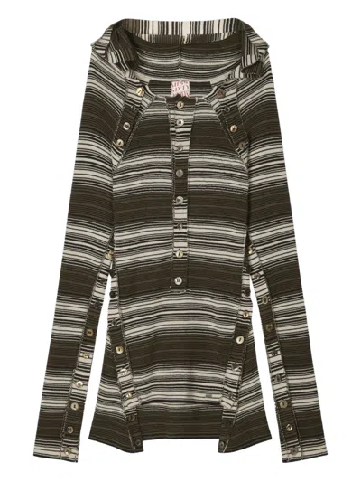 Miss Sixty Hooded Striped Button Top In Brown