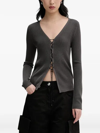 Miss Sixty Lace-up Bow-motif Tied-front Cardigan In Animal Print