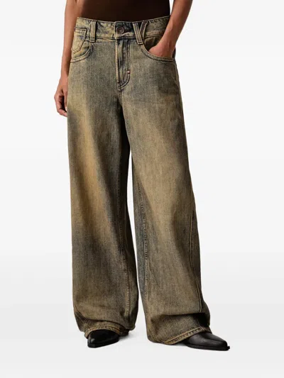 Miss Sixty Logo Patch Wide-leg Jeans In Brown