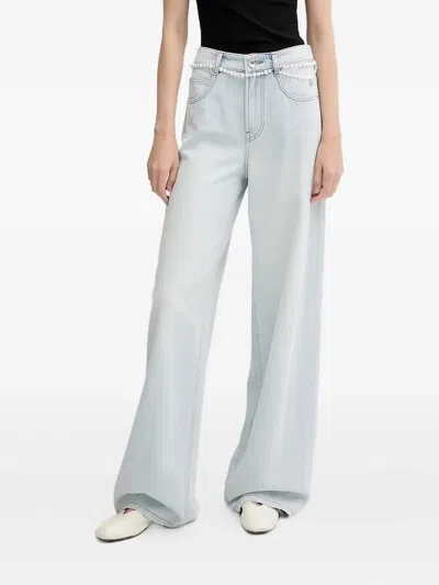 Miss Sixty Pearl-embellished Wide-leg Jeans In Blue