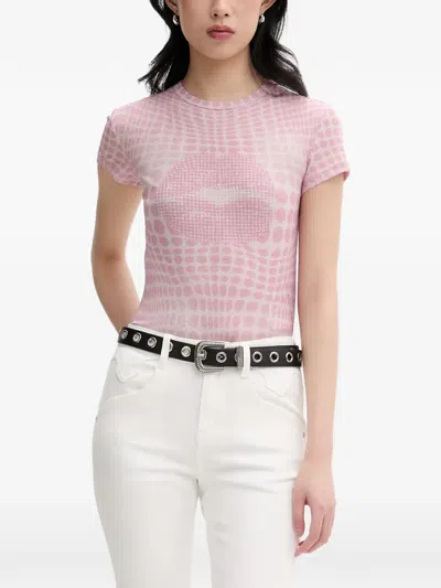 Miss Sixty Polka-dot Graphic-print T-shirt In Pink