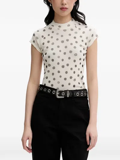 Miss Sixty Polka-dot Lip-print Raglan-sleeved T-shirt In White