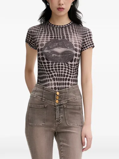 Miss Sixty Polka-dot Lip-print T-shirt In Black