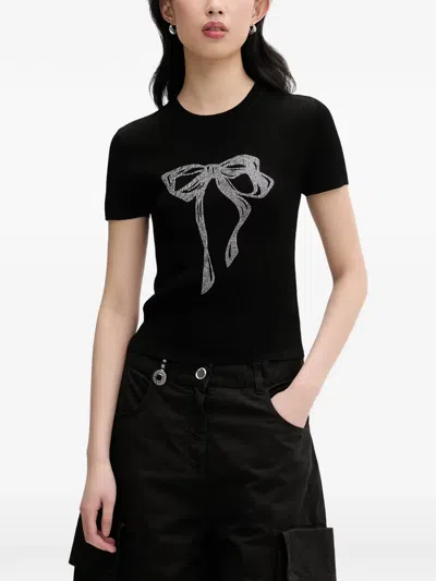 Miss Sixty Rhinestone-embellished Ribbed T-shirt In Black