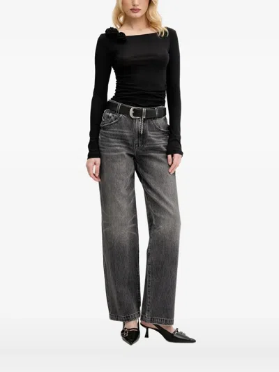 Miss Sixty Rose-embellished Long-sleeve Top In Black