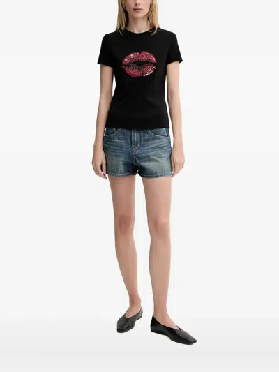 Miss Sixty Sequin-embellished Lips T-shirt In Black